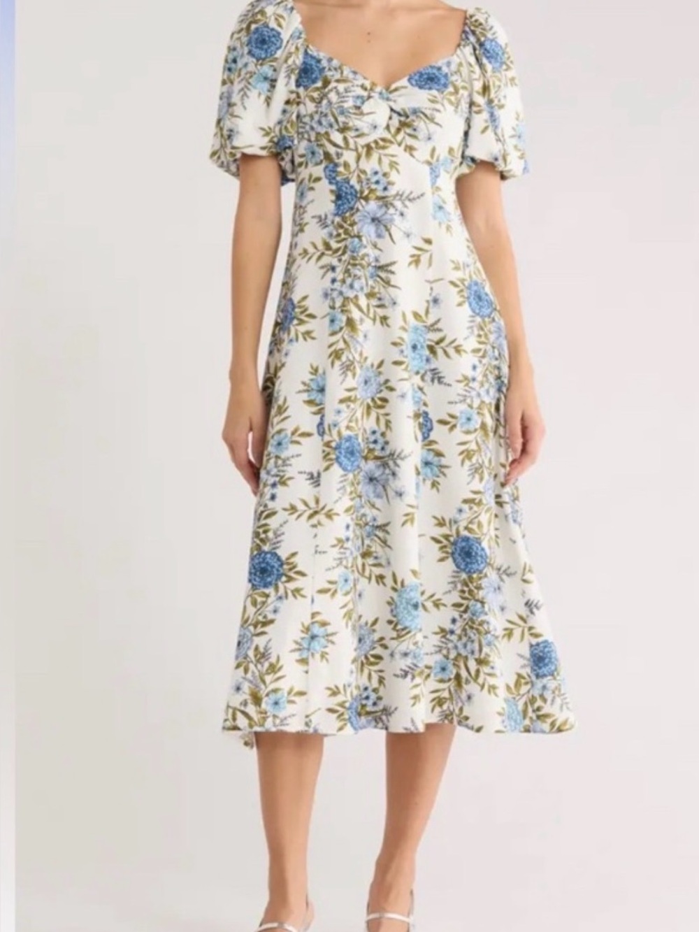 Anthropologie Avec Les Filles Blue Floral Puff Sleeve Midi Dress Preppy 4 NWT